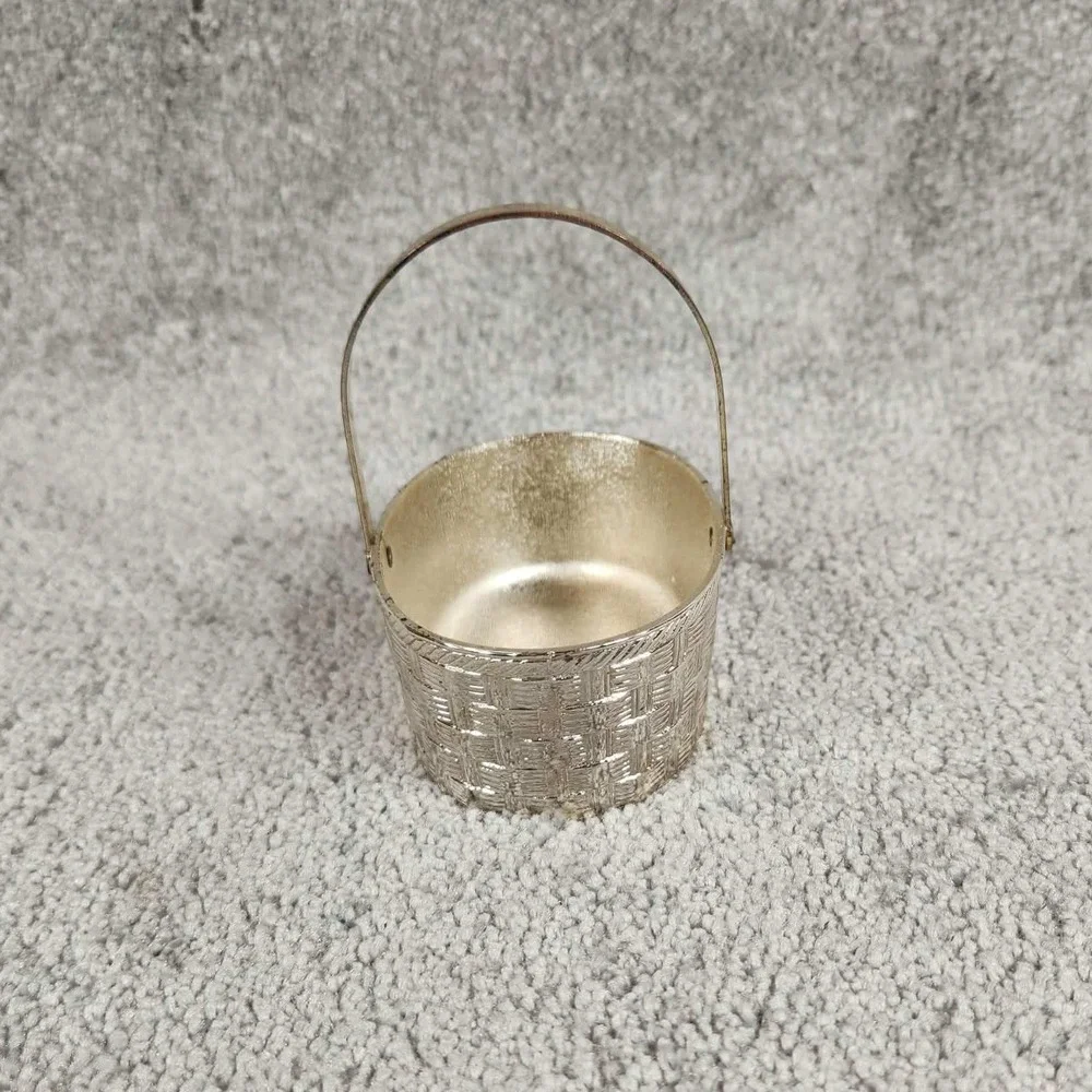 Miniature Basket Silver Basketweave Made in Japan Vintage